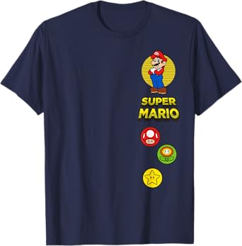 Super Mario Bros Power Up Vintage Game Icons T-Shirt