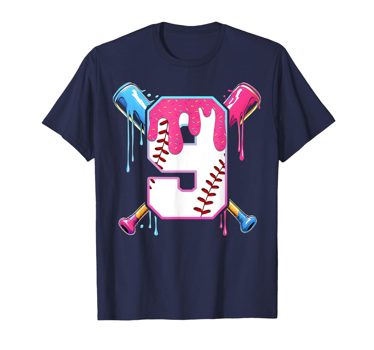 Baseball Drip 9 Years Old Ice Cream 9th Birthday Kids Boys T-Shirt