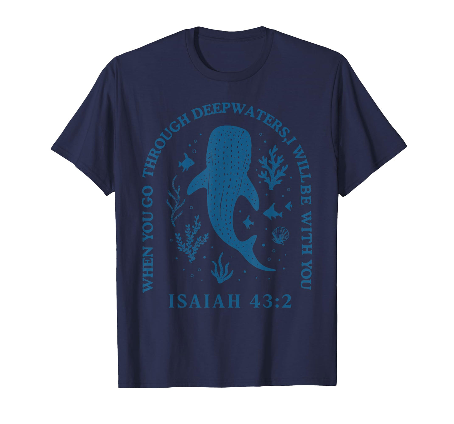 Retro Deep Waters Whale Shark Isaiah 43:2 Ocean Wildlife Sea T-Shirt