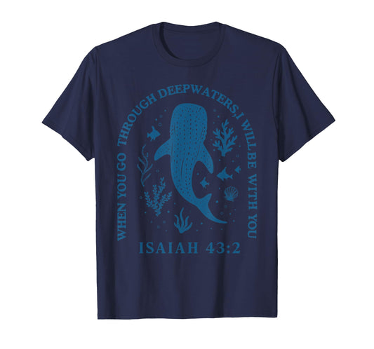 Retro Deep Waters Whale Shark Isaiah 43:2 Ocean Wildlife Sea T-Shirt