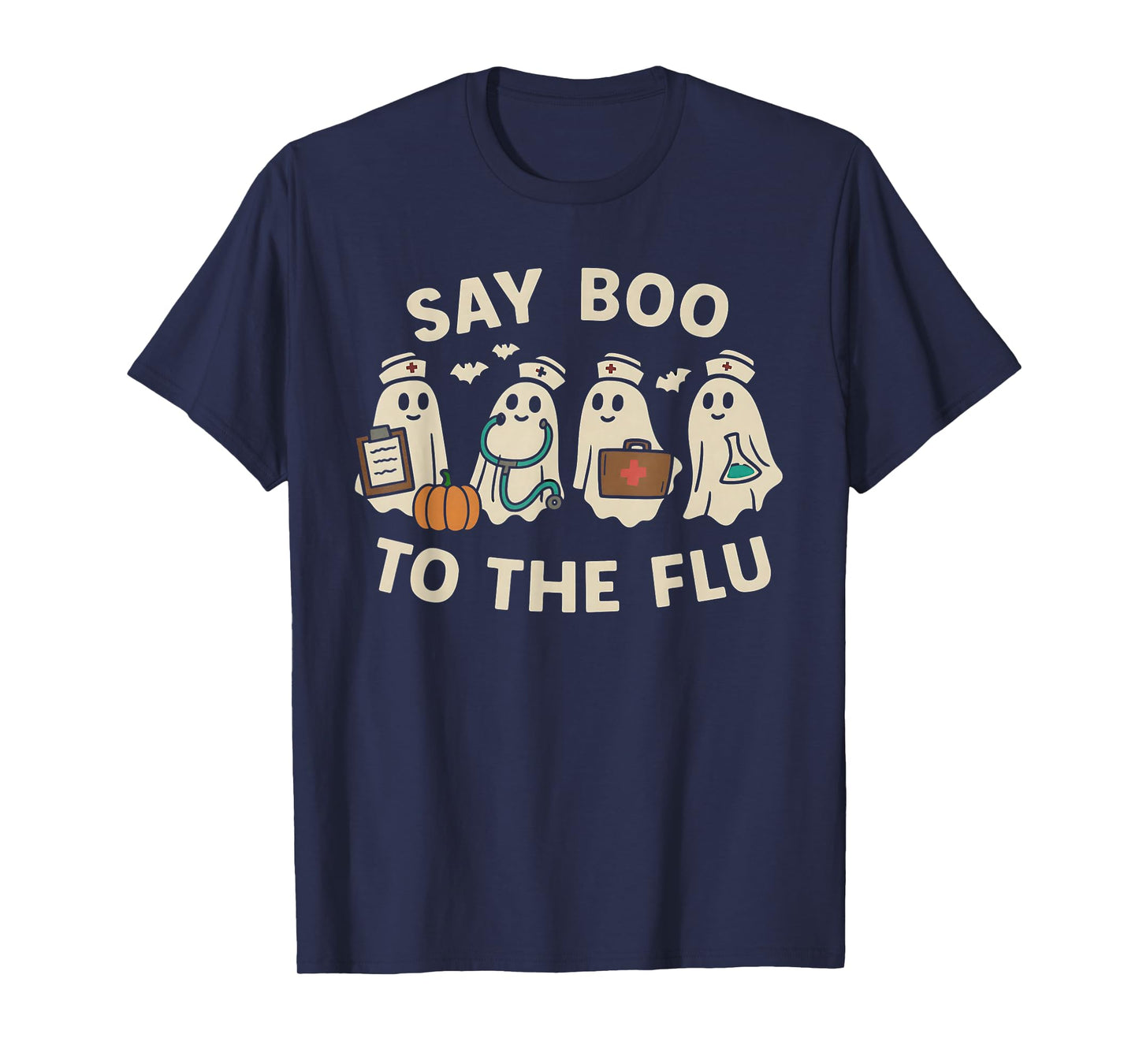 Nurse Halloween Ghost Crew Vaccine Say Boo to The flu T-Shirt