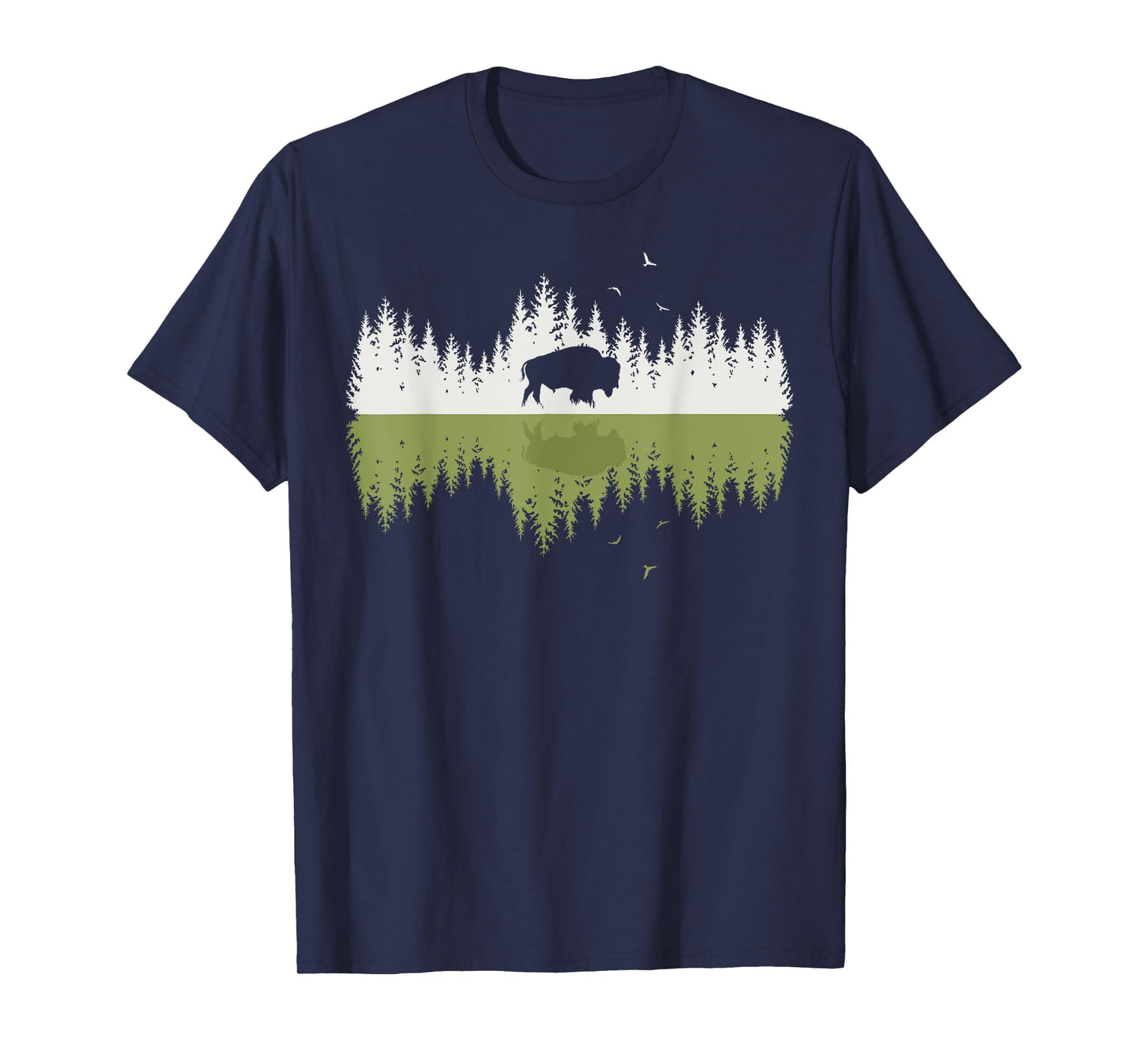 Trees Reflection Bison Wildlife Forest Nature Animal Outdoor T-Shirt