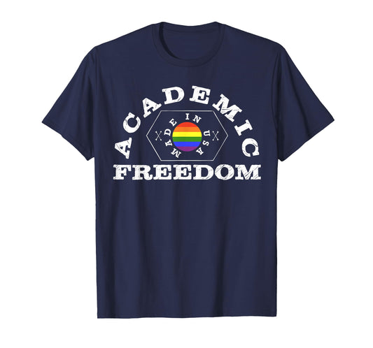 Colllege Style Academic Freedom with Pride Rainbow T-Shirt