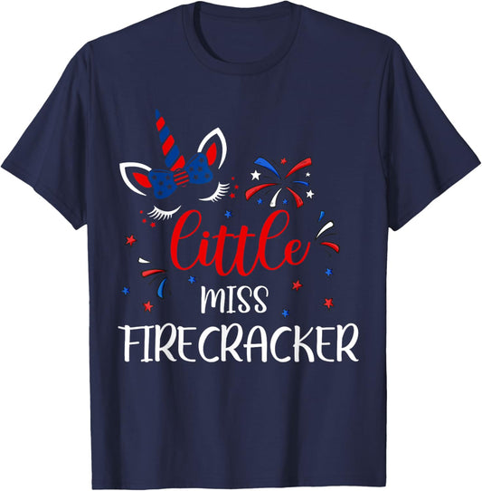 Girl Little Miss Firecracker American Flag USA Teen Toddler T-Shirt