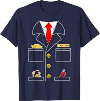 Train Conductor Costume Kids Boy Toddler Men Adult Halloween T-Shirt
