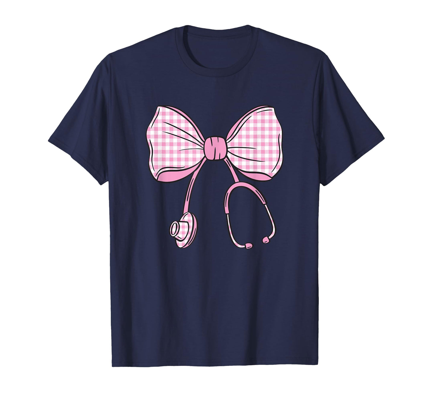 Checkered Coquette Bow Pastel Pink Gingham Nurse Sthetoscope T-Shirt