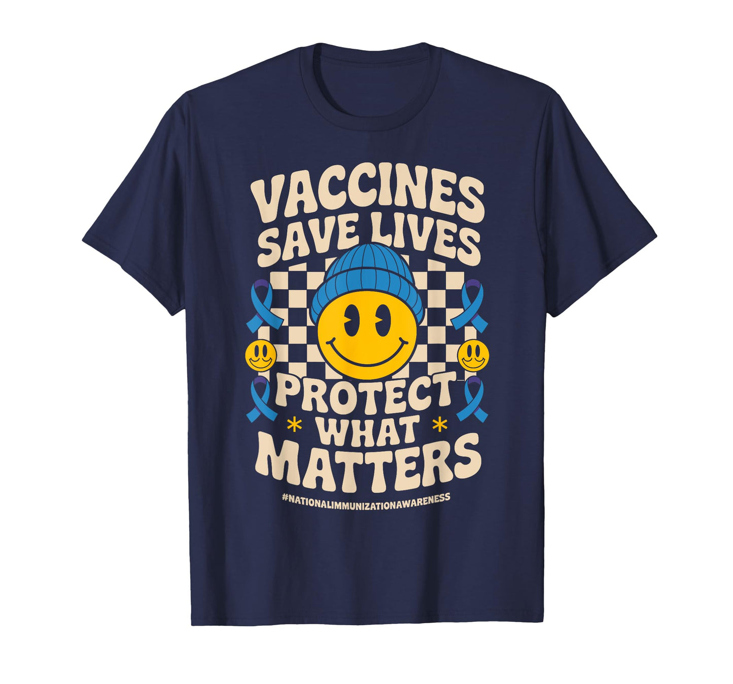Vaccines Save Lives Groovy Ribbon Immunization Awareness T-Shirt