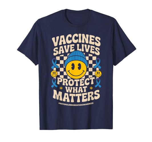 Vaccines Save Lives Groovy Ribbon Immunization Awareness T-Shirt