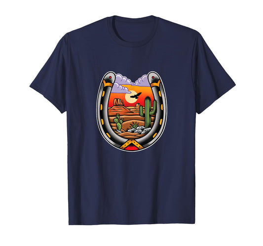 Desert Landscape Horseshoe Traditional Tattoo Art T-Shirt