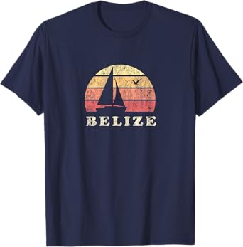 Belize T-Shirt Vintage Sailboat 70s Throwback Sunset Tee T-Shirt