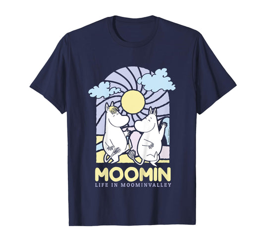 Kids Moomin Life In Moominvalley Stained Glass Style Dark Kids T-Shirt