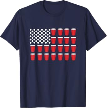 Beer Pong American Flag Red Cup Drinking Party Games T Shirt T-Shirt for Women Men