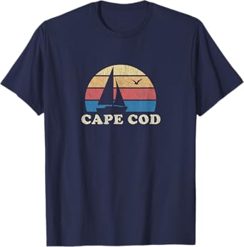 Cape Cod MA T-Shirt Vintage Sailboat 70s Throwback Sunset T-Shirt