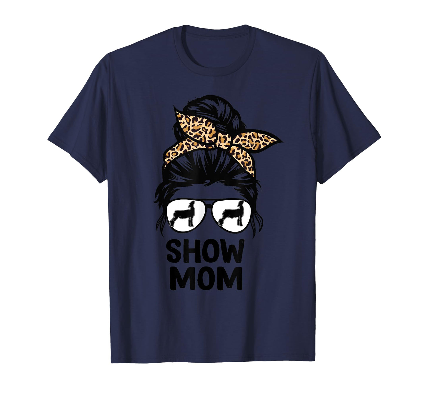 show lamb mom messy bun leopard, sheep show mama T-Shirt