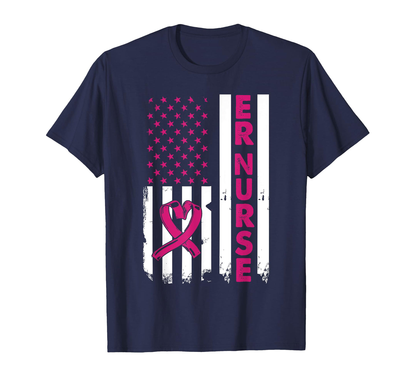 Er Nurse American Flag Nurse Life Breast Cancer Awareness T-Shirt