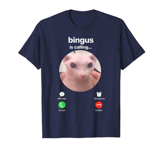 Bingus is Calling Hairless Sphinx Cat Bingus Cat Meme Gen Z T-Shirt