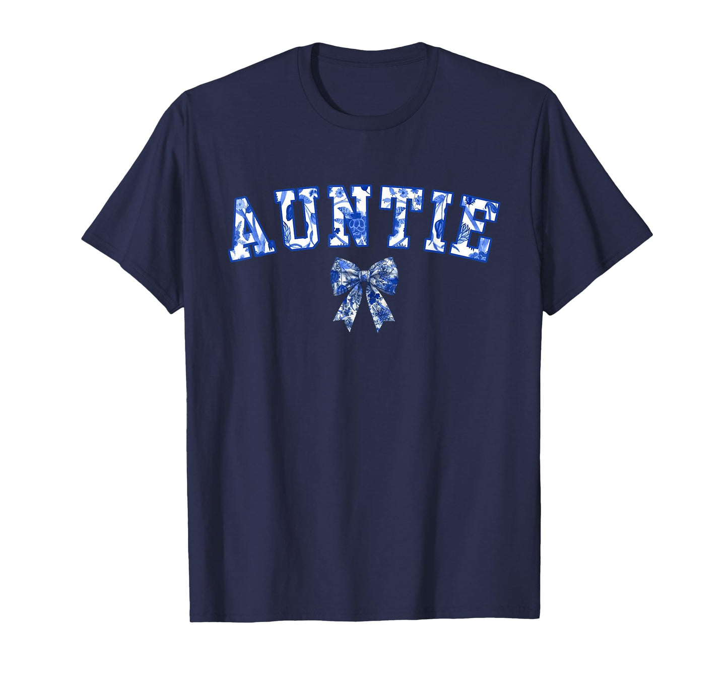 Auntie Coquette Toile Blue Bow Floral Family Matching T-Shirt