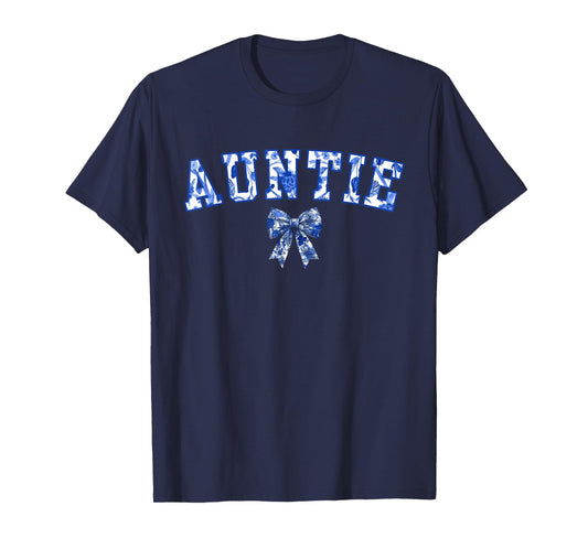 Auntie Coquette Toile Blue Bow Floral Family Matching T-Shirt