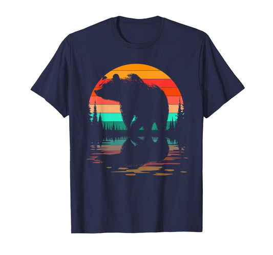 Retro Trees Reflection Wildlife Nature Bear Outdoor Forest T-Shirt
