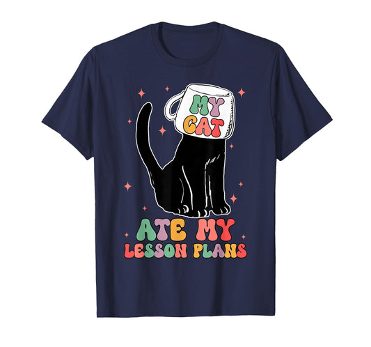 Funny Teacher Cat Ate My Lesson Plans Humor Women Student T-Shirt