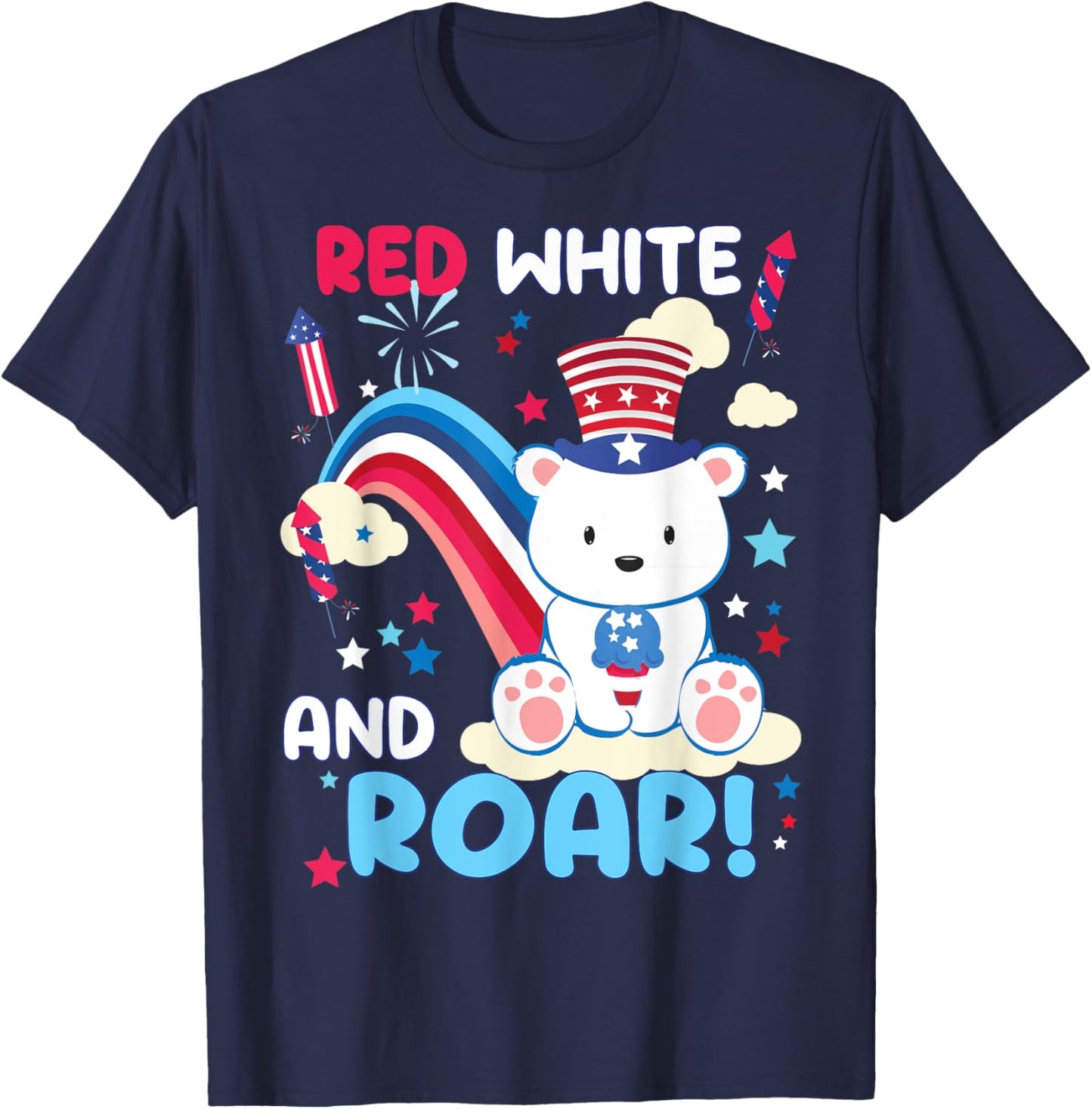 Red, White, And Roar! Polar Bear Lovers 4th Of July Rainbow T-Shirt