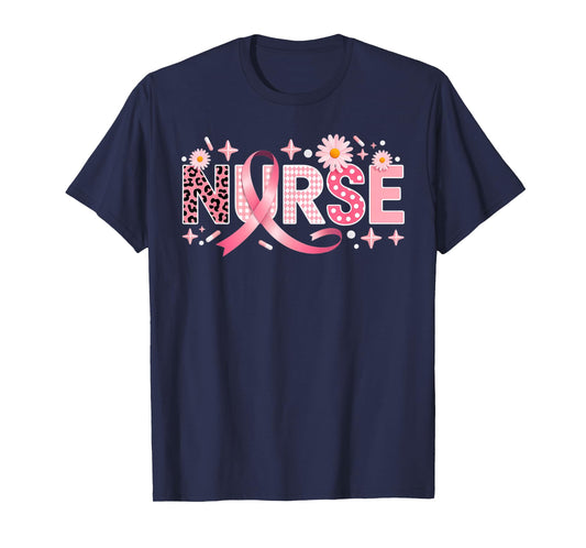 Pink Ribbon Stethoscope Nurse Life Breast Cancer Awareness T-Shirt