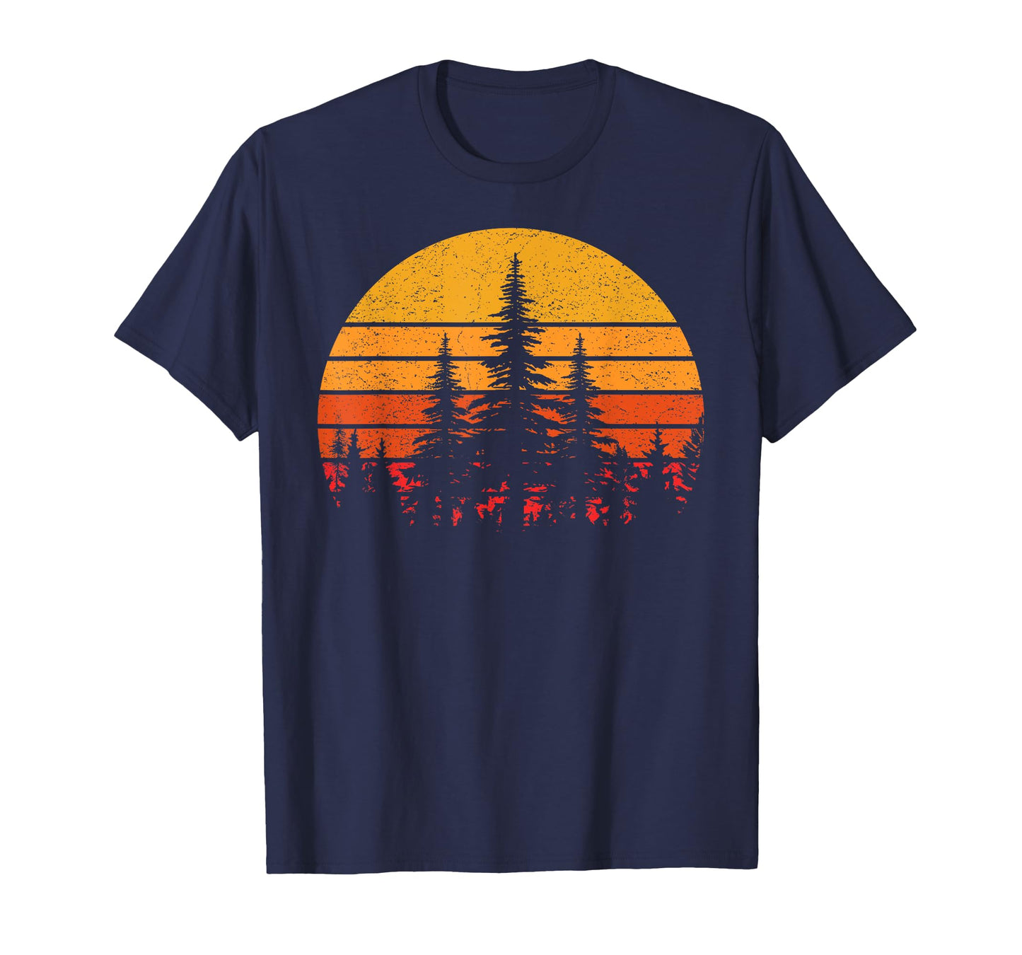 Retro Sun Minimalist Pine Trees Wildlife Nature Forest T-Shirt