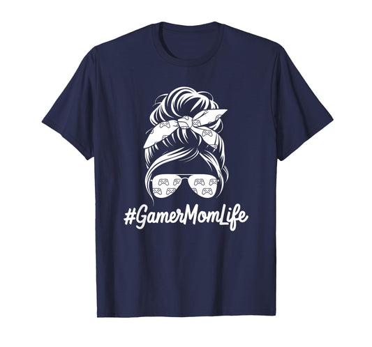 Gamer Mom Life Mothers Day Video Game Controller Messy Bun T-Shirt