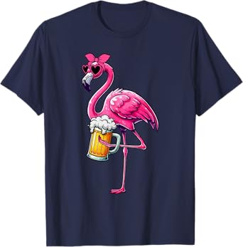 Flamingo Sunglasses Hearts Drinking Beer Drunk Drinker Team T-Shirt