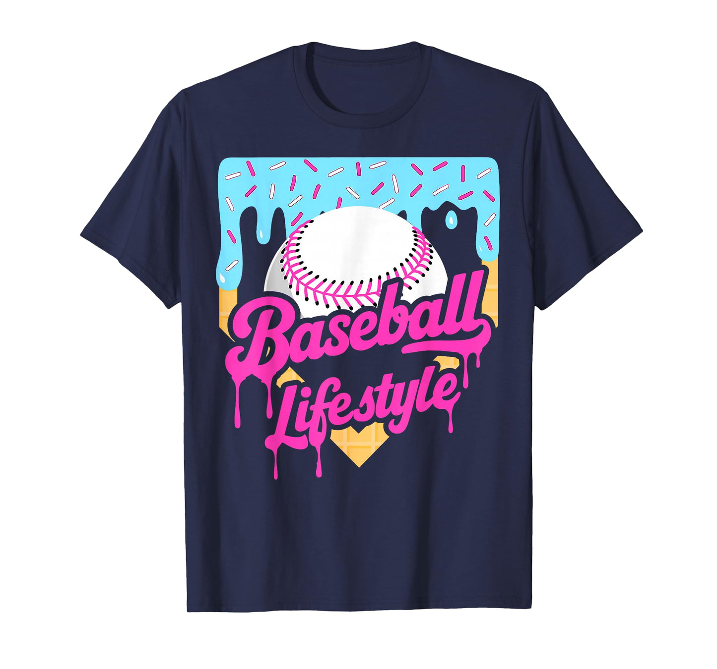 Baseball Life Lifestyle Home Plate Ice Cream Drip Men Boys T-Shirt