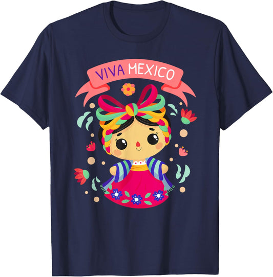 Viva Mexico Shirt Kids Girls Flores Mexican Independence Day T-Shirt