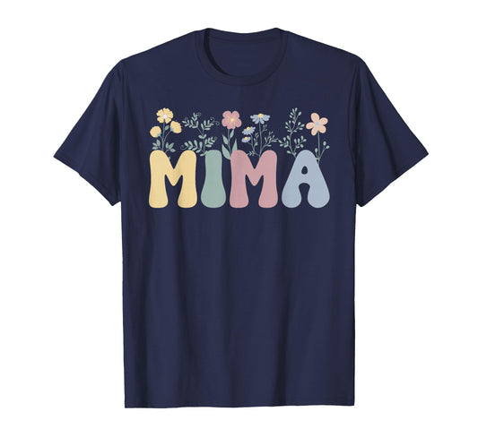 Mima Flowers Mima Grandmother Mima Grandma T-Shirt, Small, Black