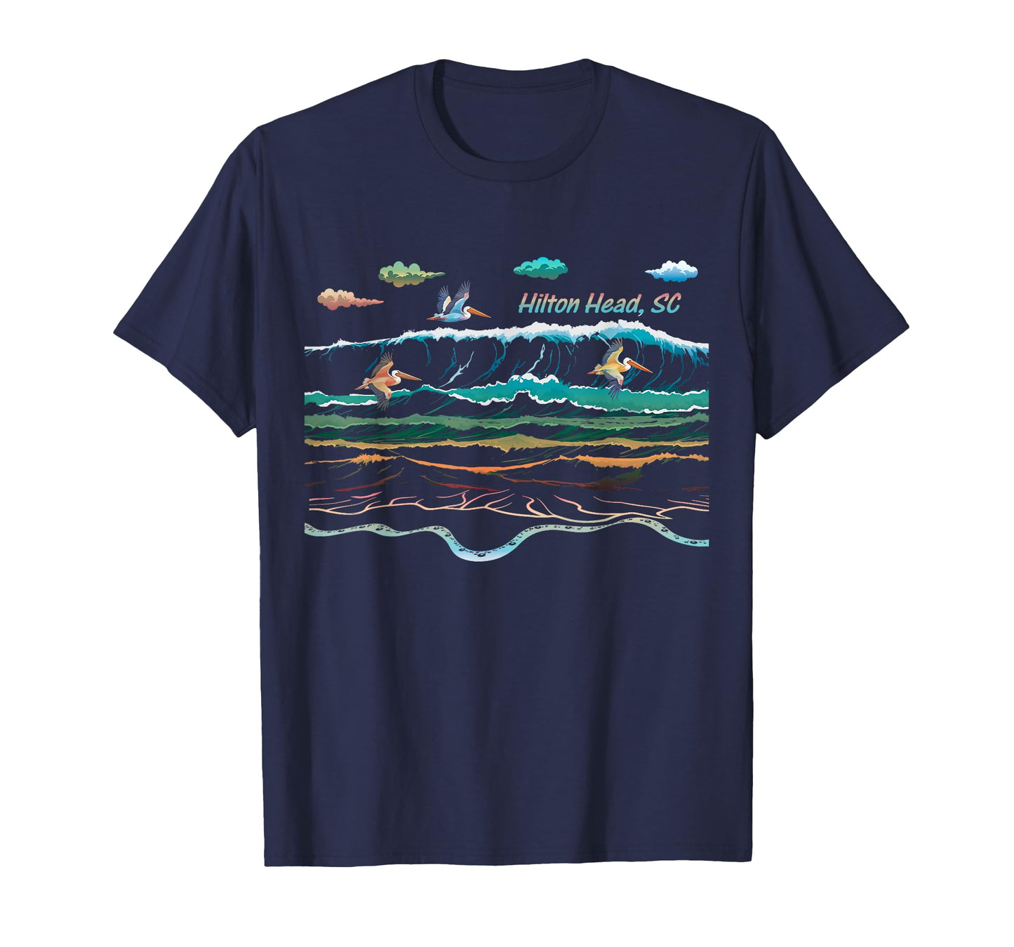 Hilton Head SC South Carolina Waves Pelican Bird Watcher T-Shirt