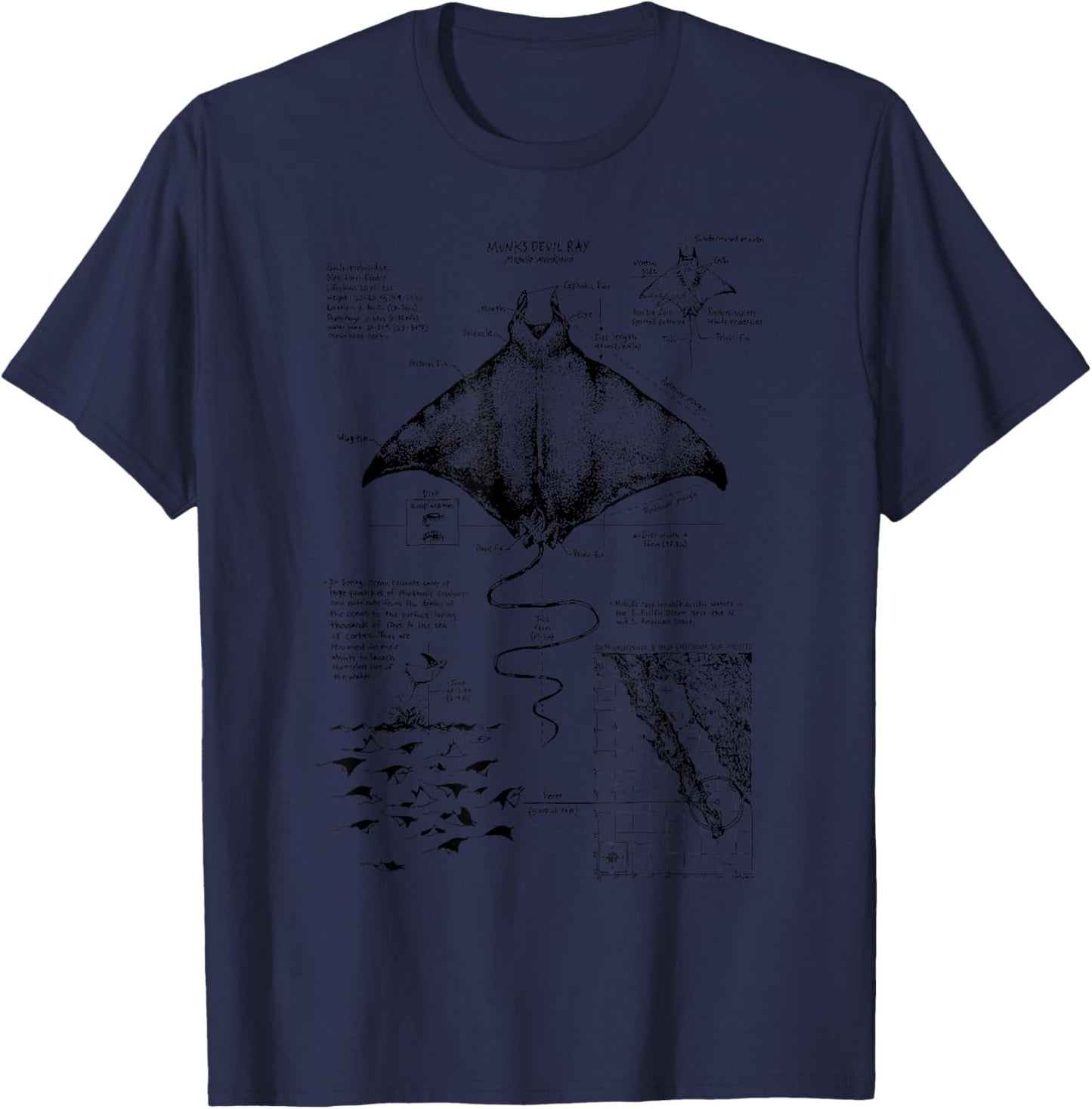Vintage Mobula Ray Anatomy Marine Biology Science Teacher T-Shirt