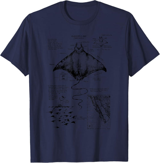 Vintage Mobula Ray Anatomy Marine Biology Science Teacher T-Shirt