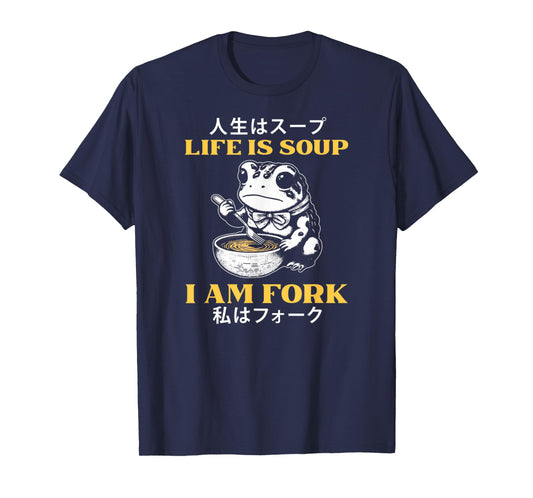 Life Is Soup I'm Fork Funny Design Vintage Japanese Frog T-Shirt
