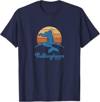 Bellingham WA T-Shirt Vintage Mermaid 70s Throwback Sunset