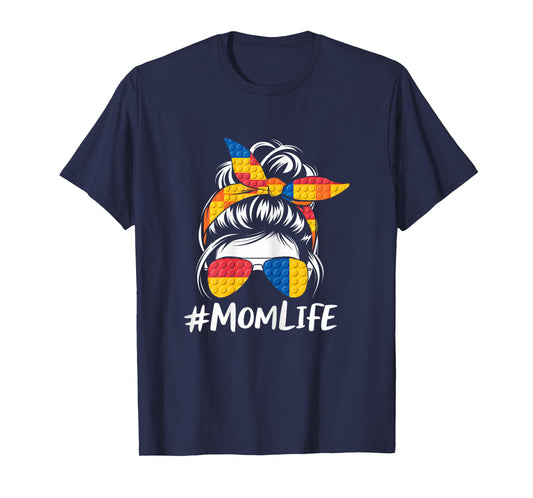 Building Block Messy Bun Mom Life Master Builder Mothers Day T-Shirt