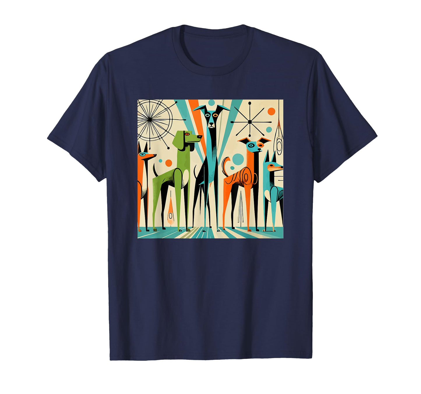 Mid Century Modern Dogs 50s 60s Retro Style Art T-Shirt