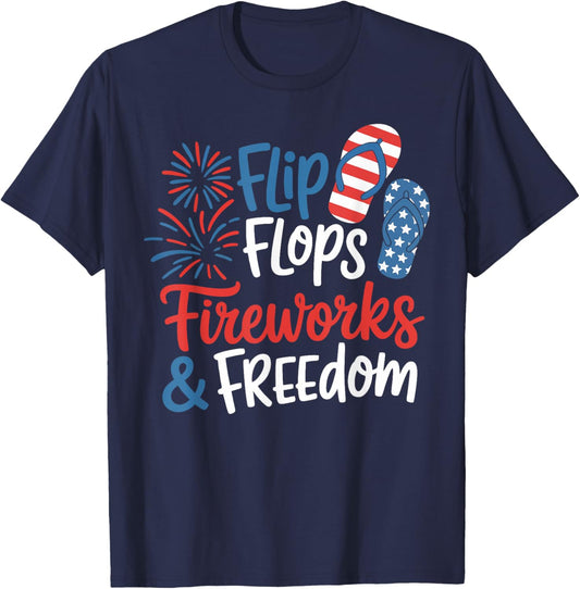 Flip Flops Fireworks And Freedom Usa Patriotic American Flag T-shirt