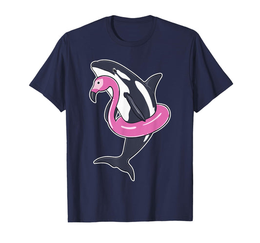 Funny Orca Flamingo Pool Party Men Women Kids Beach Summer T-Shirt