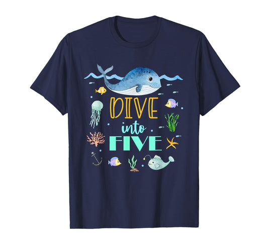 Dive Into 5 Birthday Decorations Girl 5th Bday Under The Sea T-Shirt