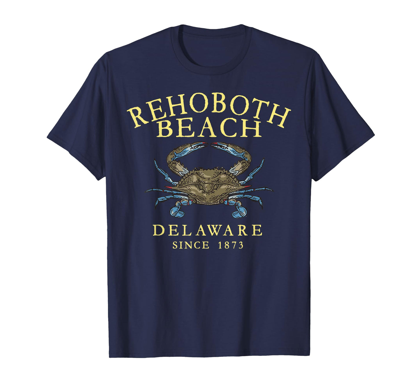 Rehoboth Beach Delaware Blue Crab Since 1680 Arched Yellow T-Shirt