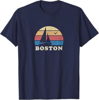 Boston MA T-Shirt Vintage Sailboat 70s Throwback Sunset Tee T-Shirt