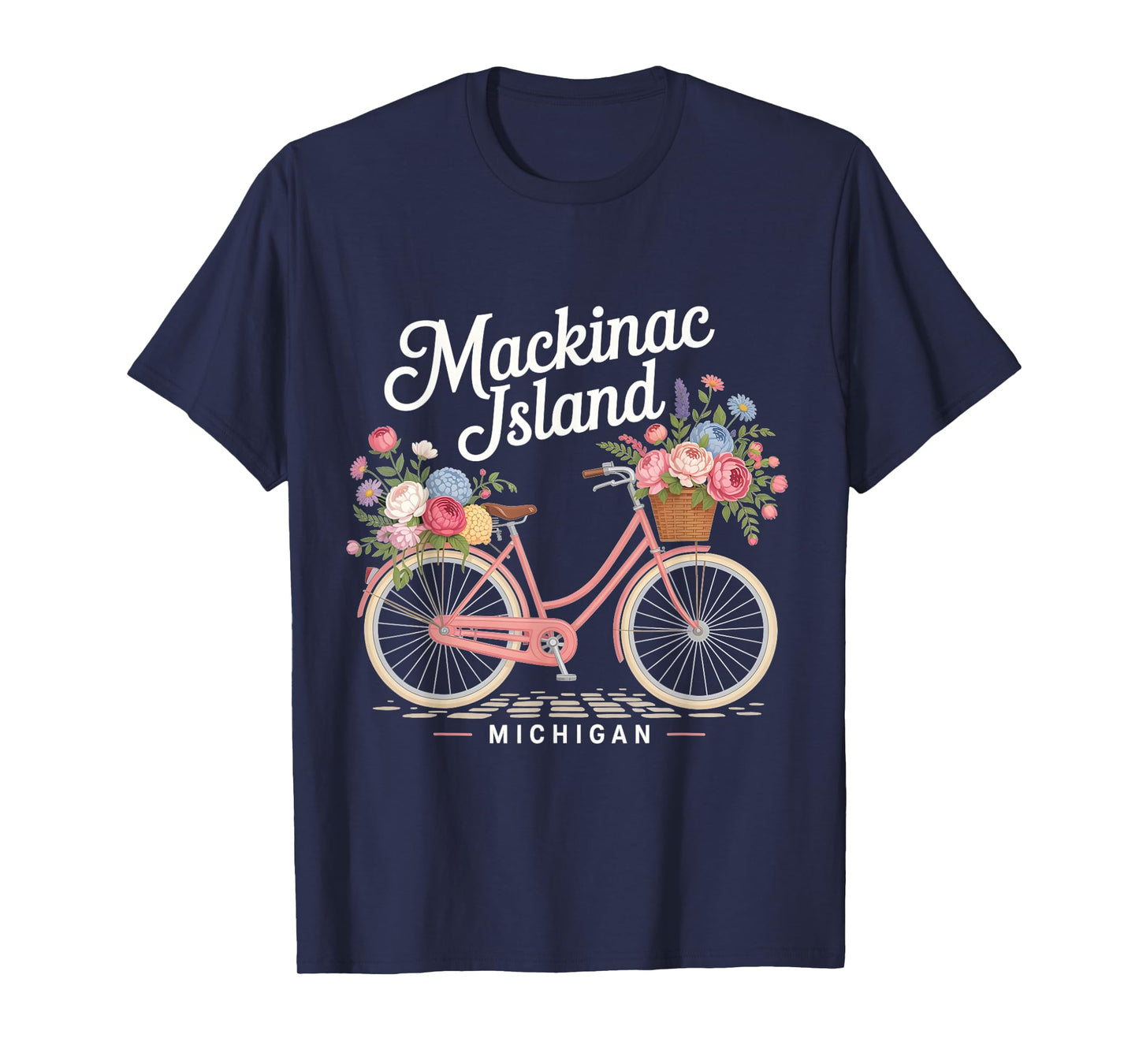 Vintage Mackinac Island Michigan with Flowers for Men Women T-Shirt