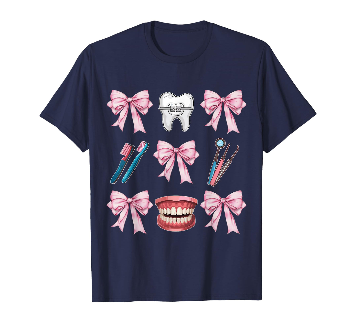Cute Pink Coquette Bow Dentist Squad Teeth Dental Assistant T-Shirt