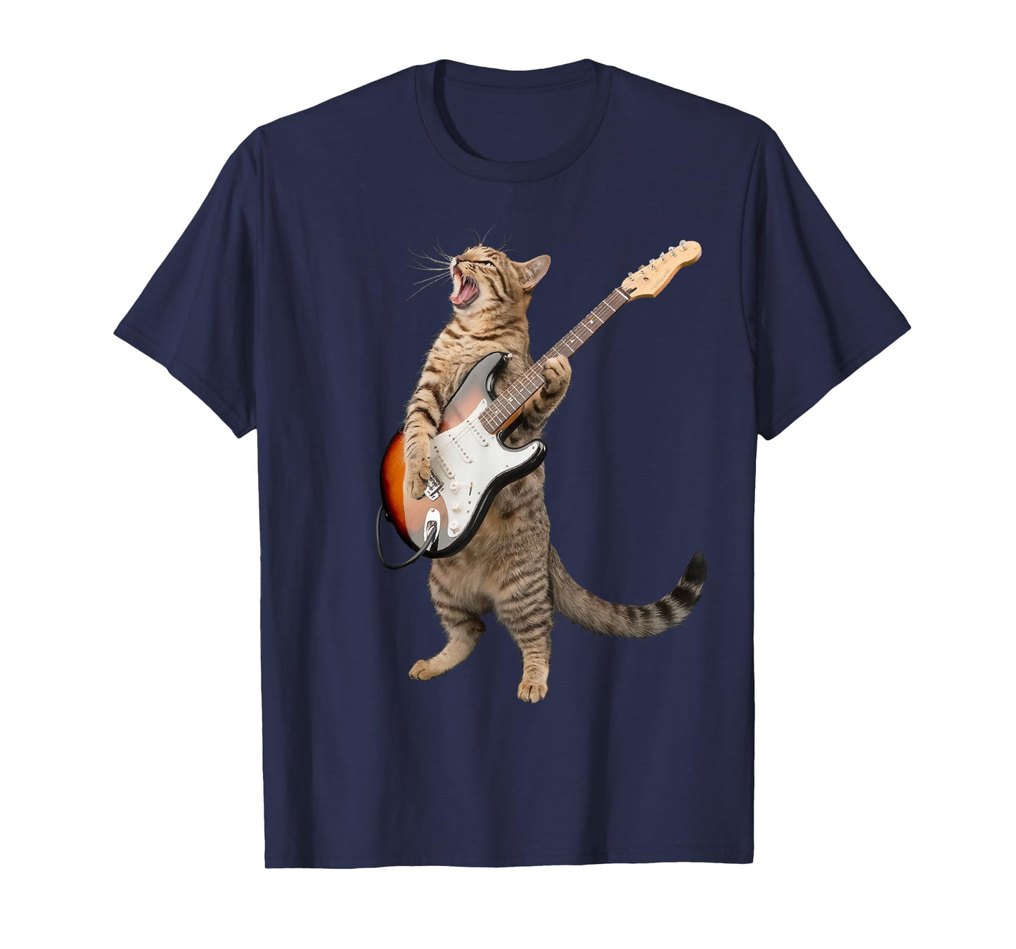 Cat Playing Guitar Shirt Kids Men Women Rock And Roll Band T-Shirt