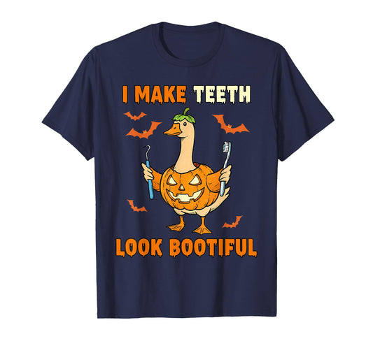 I Make Teeth Look Bootiful Goose Halloween Ghost Dentist T-Shirt