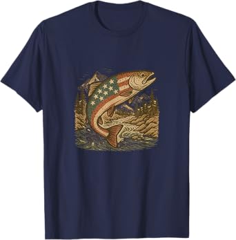 American Flag Trout Tee Patriotic Fishing Design for July 4 T-Shirt