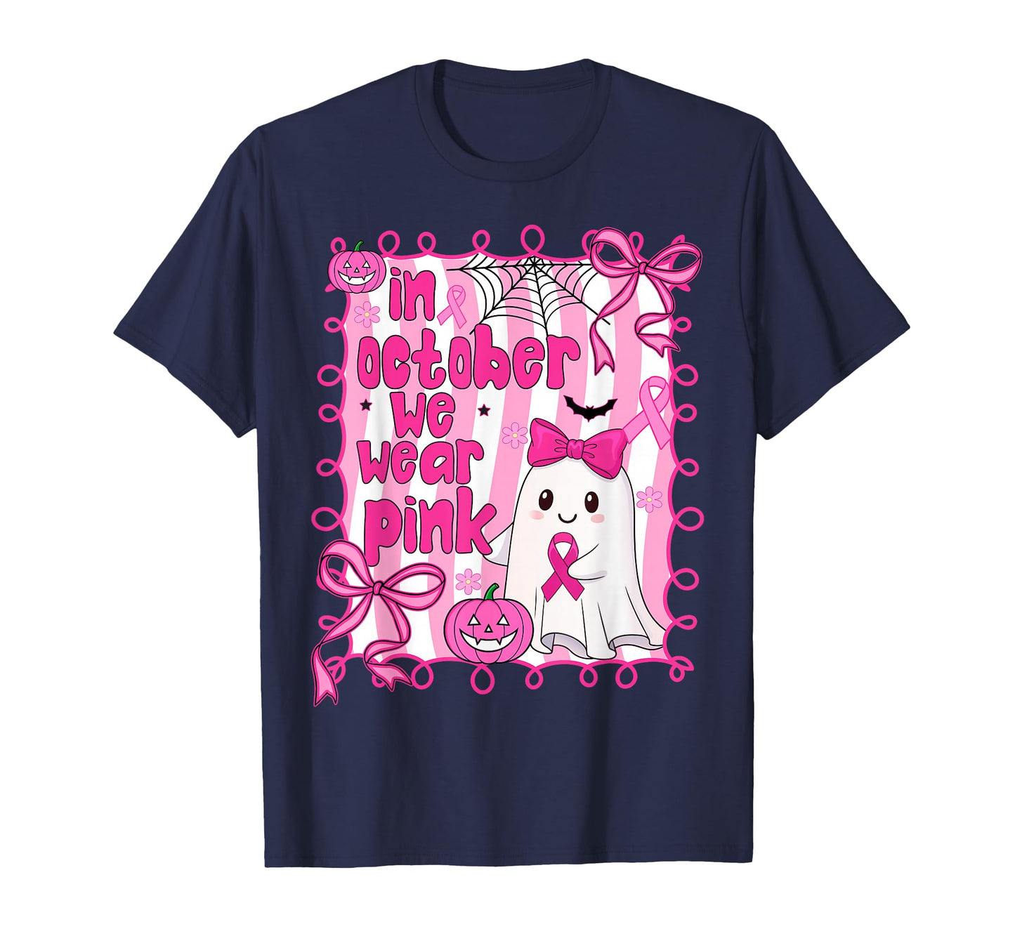 Coquette Cute Ghost In October We Wear Pink Breast Cancer T-Shirt